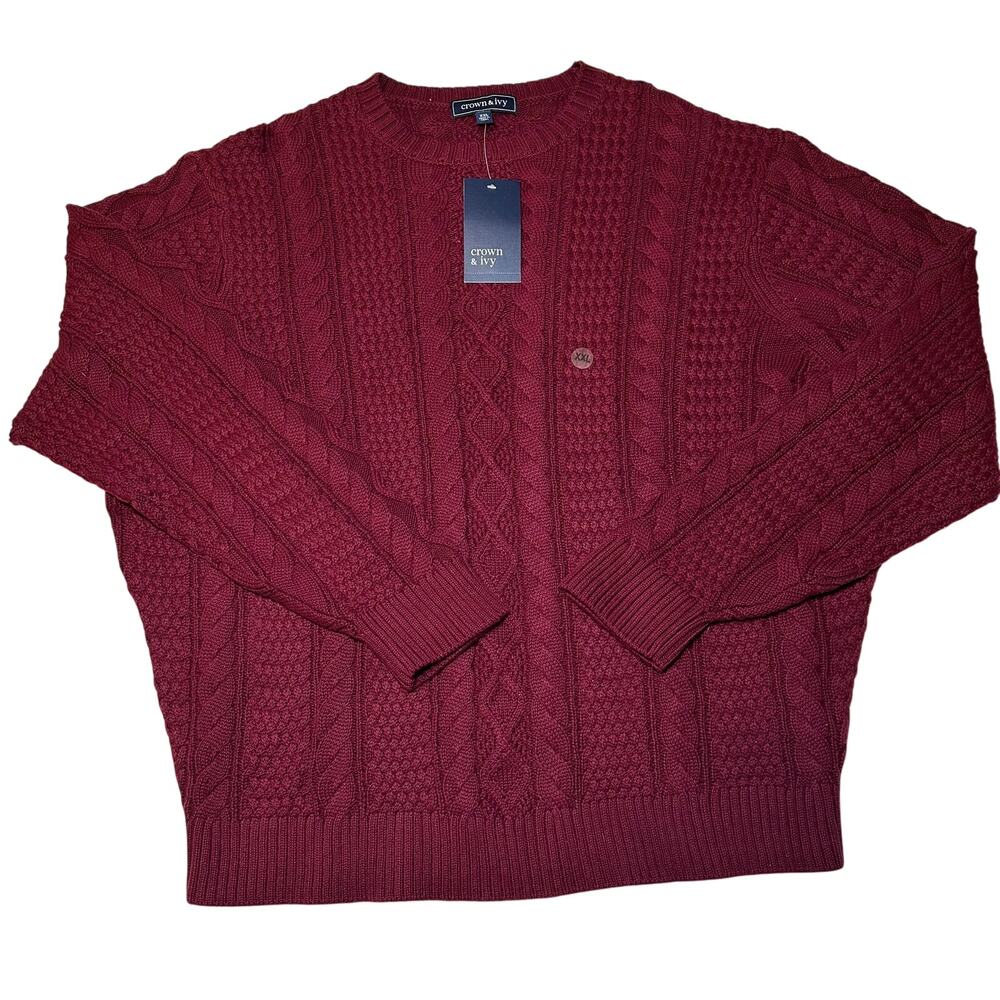 Crown & Ivy Sweater Men's Size XXL Red Wine Cable Knit Casual Layer Long Sleeve